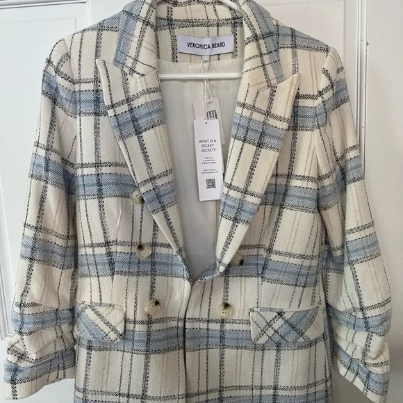 New with tags Veronica Beard Beacon Dickey Blue Cream Plaid Jacket / Blazer - Picture 1 of 4